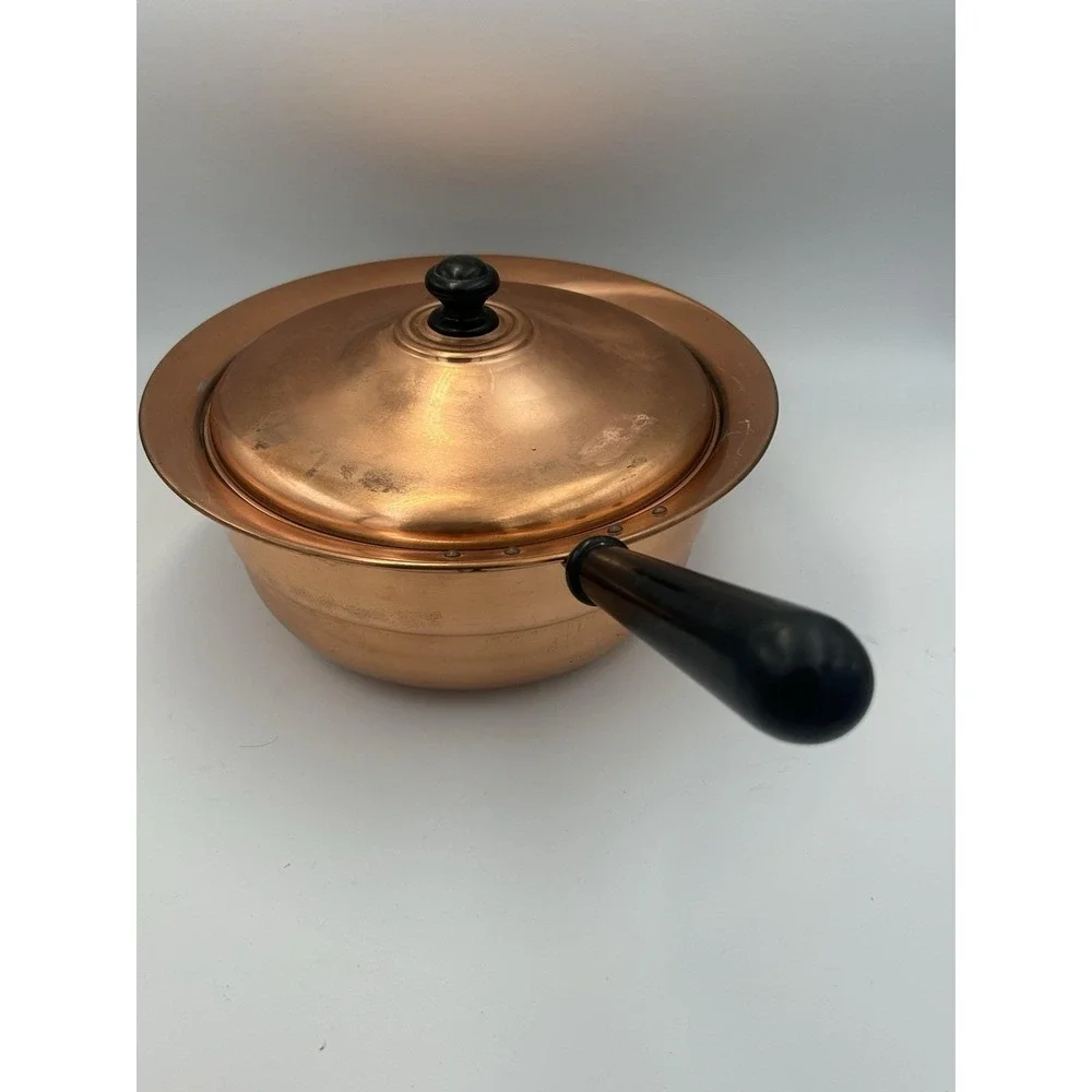 VTG Copper & Brass Patina Classic Chafing Dish Double Pan‎ Food Warmer Stand